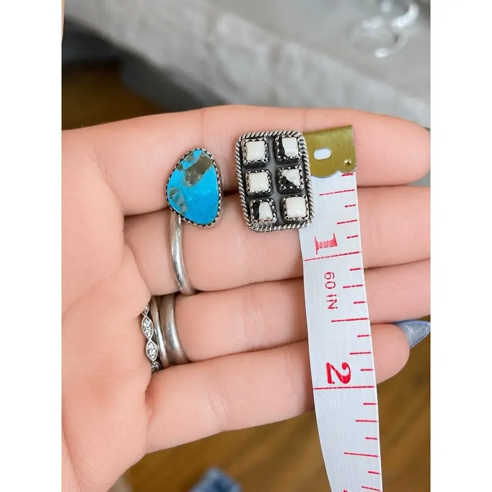 Sterling Silver White Buffalo Turquoise Adjustable Ring Southwestern Size 6-9